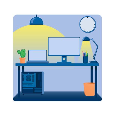 Business workplace in office interior. Vector illustration. work form home template. flat design vector illustration.のイラスト素材