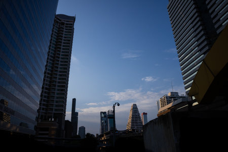 BANGKOK, THAILAND - MAY 04 : Cityscape with clear sky at Business district high building at midday. Chong Nonsri.のeditorial素材
