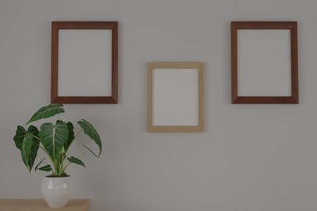 3d render interior room. minimal style design. working desk. home interior design. template for website, wallpaper, and mockup.の写真素材