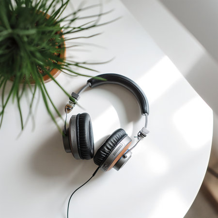 Headphone mockup with white background top view. Ai generated.の素材