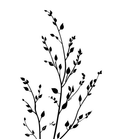 Small leaf plant silhouette pattern wallpaper. Black and white. minimal artwork. simple template. tattoo design. card and package. Vector illustration.のイラスト素材