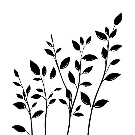 Small leaf plant silhouette pattern wallpaper. Black and white. minimal artwork. simple template. tattoo design. card and package. Vector illustration.のイラスト素材