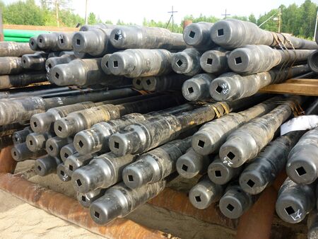 Oilfield Production Tubing Bundles on The Main Deck of Drilling Rigの写真素材