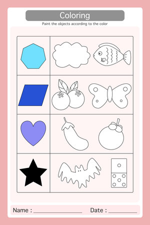 Worksheet paint the according to the color. Learning materials for preschool kids. Logical game for kindergarten.のイラスト素材