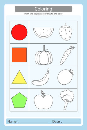 Worksheet paint the according to the color. Learning materials for preschool kids. Logical game for kindergarten.のイラスト素材