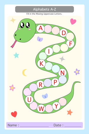 Worksheet Alphabet A-Z. write the missing uppercase letters on the bubble. educational worksheets for preschool kids. Logical game for kindergarten.のイラスト素材