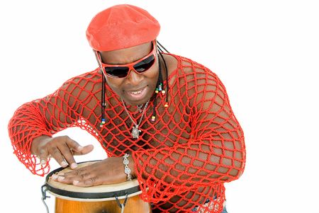 young sympathetic black man plays on percussionの写真素材