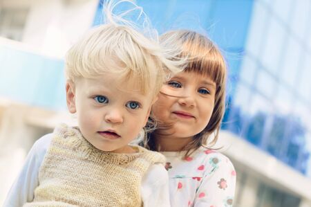 portrait of the  little boy and girlの写真素材