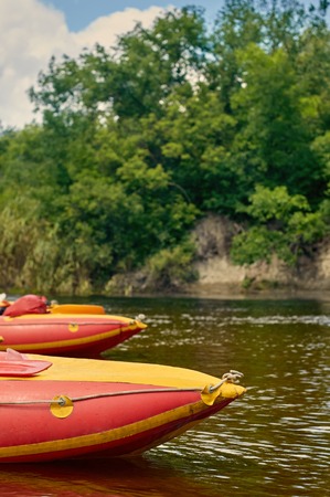 Kayaking on a river. Summer water tourismの写真素材