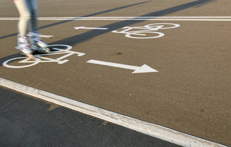 Riding on rollers in motion. Bicycle lanesの写真素材