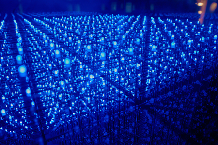 LED background with dozens transparent blue LEDsの写真素材