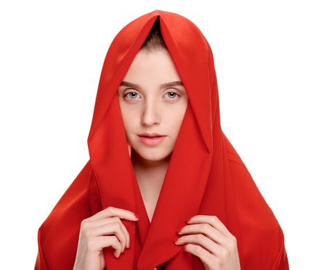 beauty Girl in red shawlの写真素材