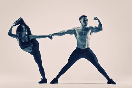 strong Pair of gymnasts trainingの写真素材