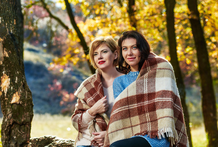 Two girls in plaidの写真素材