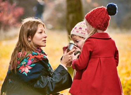 Picnic in autumn forestの写真素材
