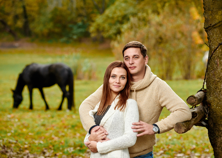 Young couple in forestの写真素材
