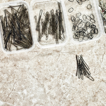 Hair styling set with scissors and hairgripsの写真素材