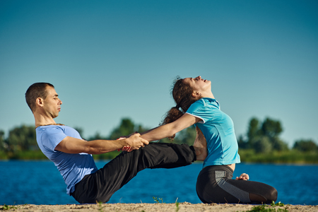 Yoga on open airの写真素材