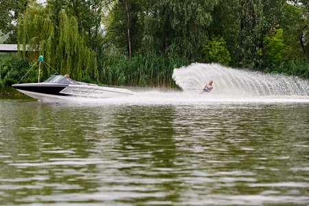 Young woman waterskiingのeditorial素材