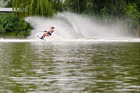 Young woman waterskiingのeditorial素材