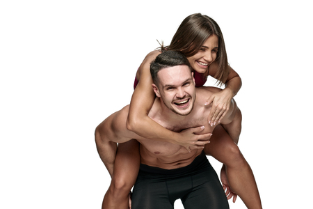 Sporty people in piggy poseの写真素材