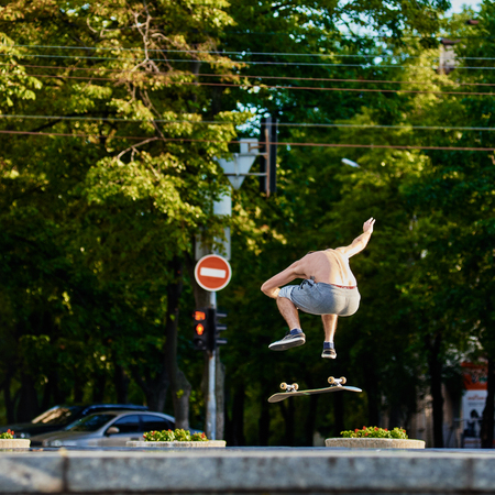 Skateboarder doing tricksのeditorial素材
