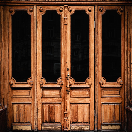 Wooden old door of buildingの写真素材