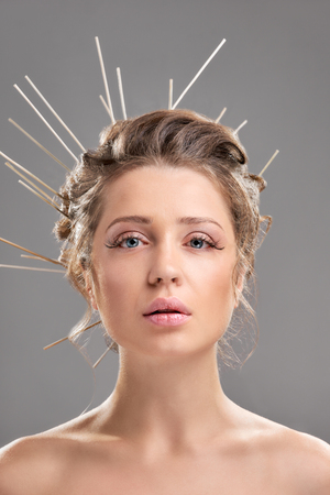 Woman with trendy hairstyleの写真素材