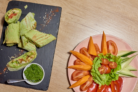 Delicious sandwiches with saladの写真素材