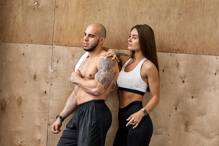 Tired happy athletesの写真素材