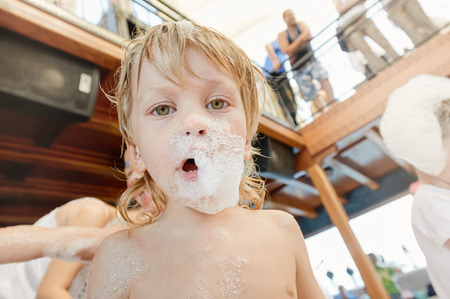 portrait boy in foamの写真素材