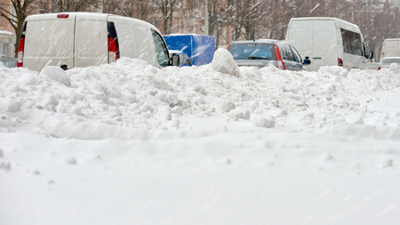 Traffic jam in winterの写真素材