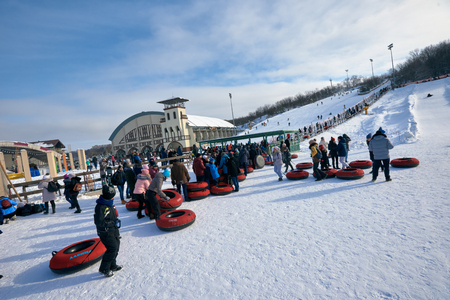 People queue on liftのeditorial素材