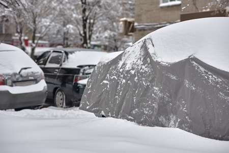 Autocover tent with snowの写真素材