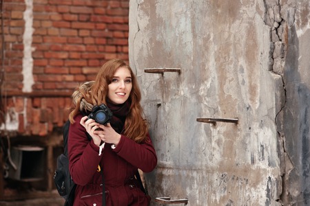 Woman photographing outdoorの写真素材