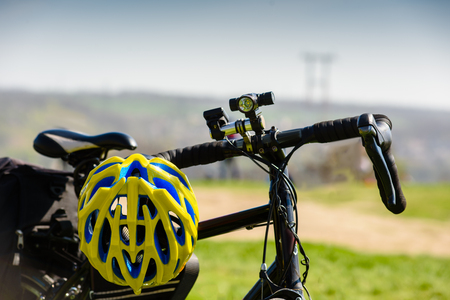 Touring bike with helmetの写真素材