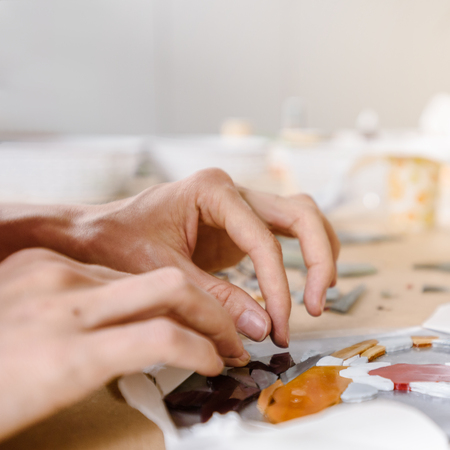 Artist making mosaicの写真素材
