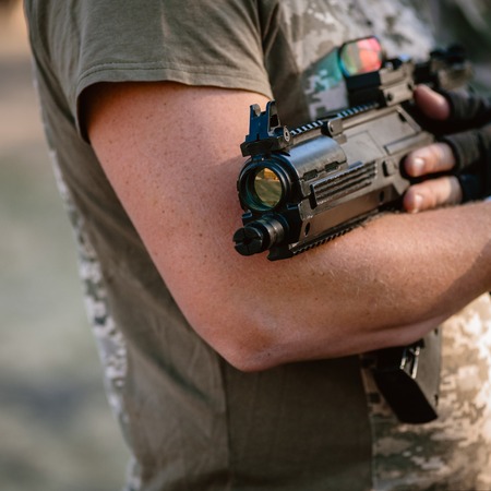 Lasertag player with gunの写真素材