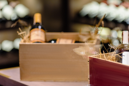 box with bottles of wineの写真素材