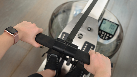 Training with exercise machineの写真素材