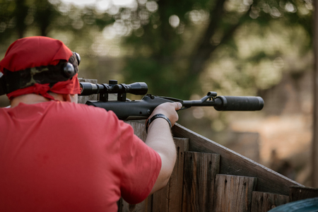 Player aiming gunの写真素材