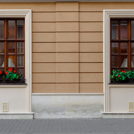 windowsdecorated with flowersの写真素材