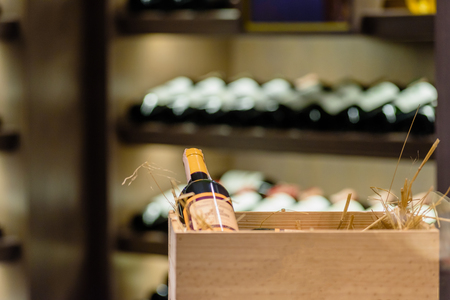 box with bottle of wineの写真素材