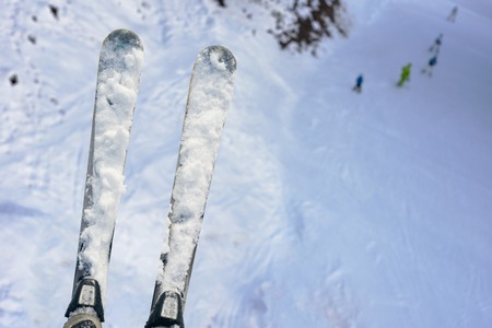 Background with legs of skierの写真素材