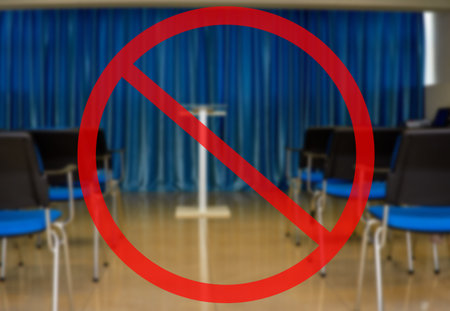 Prohibition of mass events and meetings in quarantine period to avoid covid-19 spreadingの写真素材