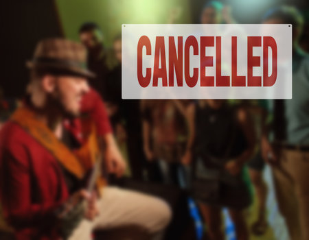 Concept of covid-19 virus spreading and cancellation of mass eventsの写真素材