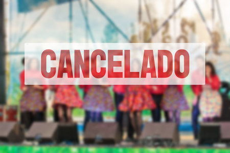 Spanish inscription CANCELED. Cancellation of all mass events to preventの写真素材
