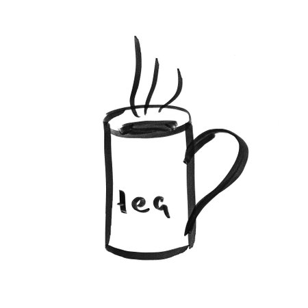 Cup of hot tea marker monochrome sketch illustrationの写真素材