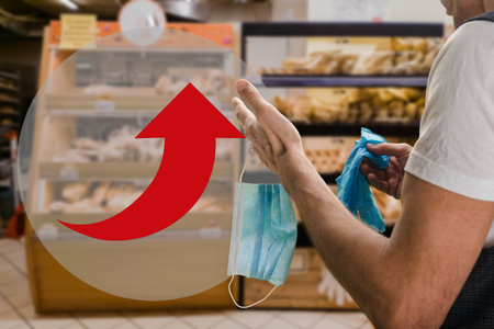 Protective measures. the concept of increasing food prices during a pandemic crisisの写真素材