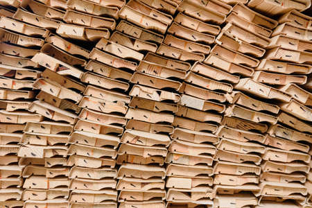 Wood timber construction material stocked on warehouse or factoryの写真素材
